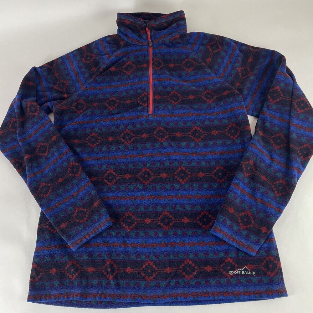 Eddie Bauer Aztec Southwestern Women's Medium Quarter Zip Fleece Pullover Light‎